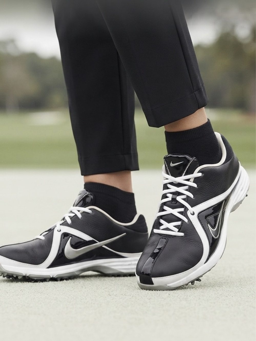 Nike Lunarlon Power Channel Golf Shoes Black White Soft Spike
